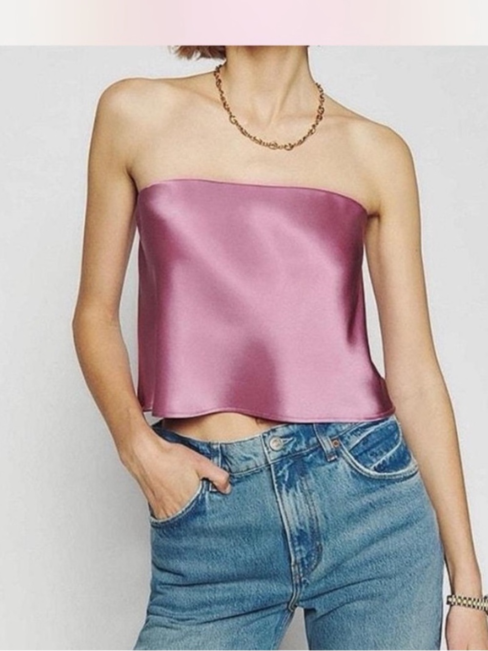 Reformation Mauve Satin Strapless Silk Camisole